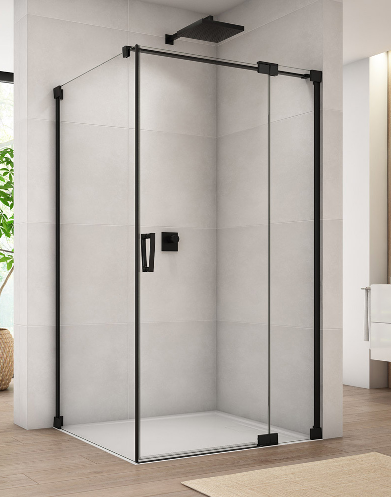 SanSwiss Cadura CA13+CAT1 Kabina Prysznicowa Czarna P 140x110 cm Szkło Przezroczyste (CA13D1400607+CAT11100607)